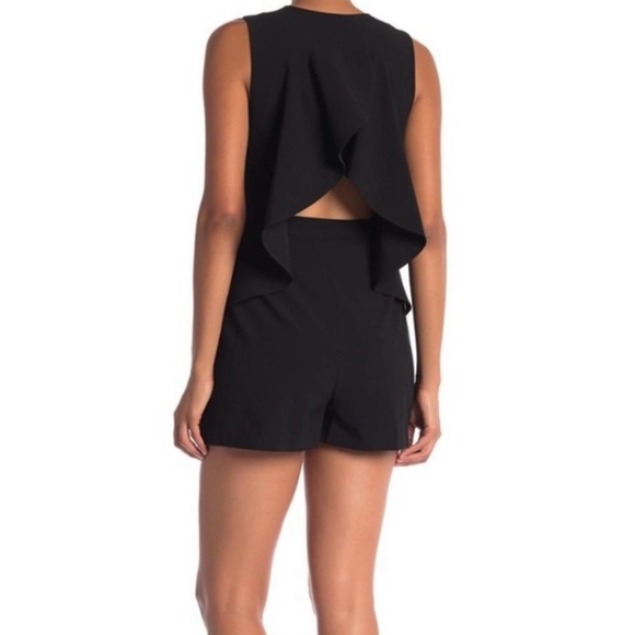 BCBGMaxAzria Pants - BCBGMaxAzria Black Draped Ruffle Zipper Sleeveless Romper Classic Minimalist S